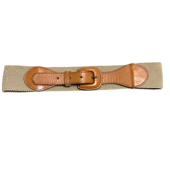 belt J. CREW XS/S tan leather stretch 2" wide 25"-29-30" waist covered buckle - Picture 3 of 12